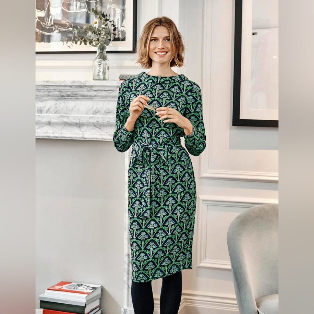 Boden Florrie blue green midi dress belted 14
